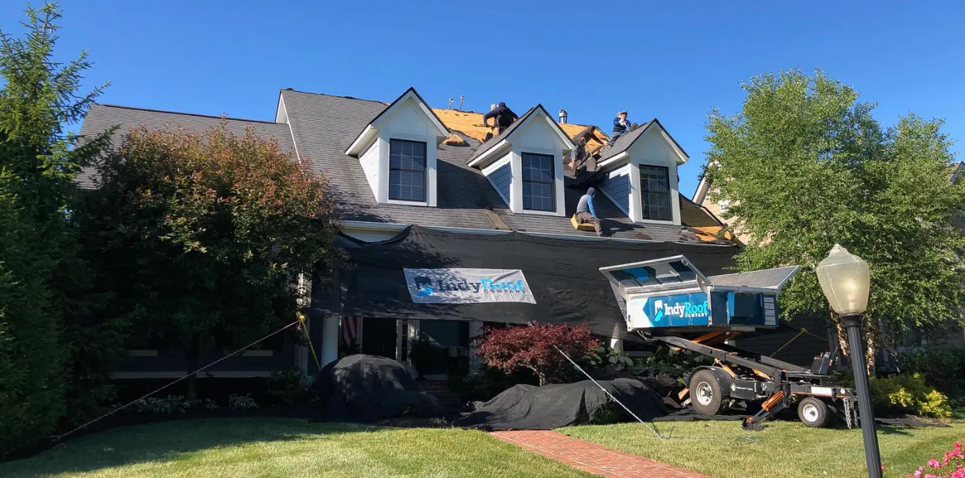 Storm damage documentation on a La Fontaine commercial building